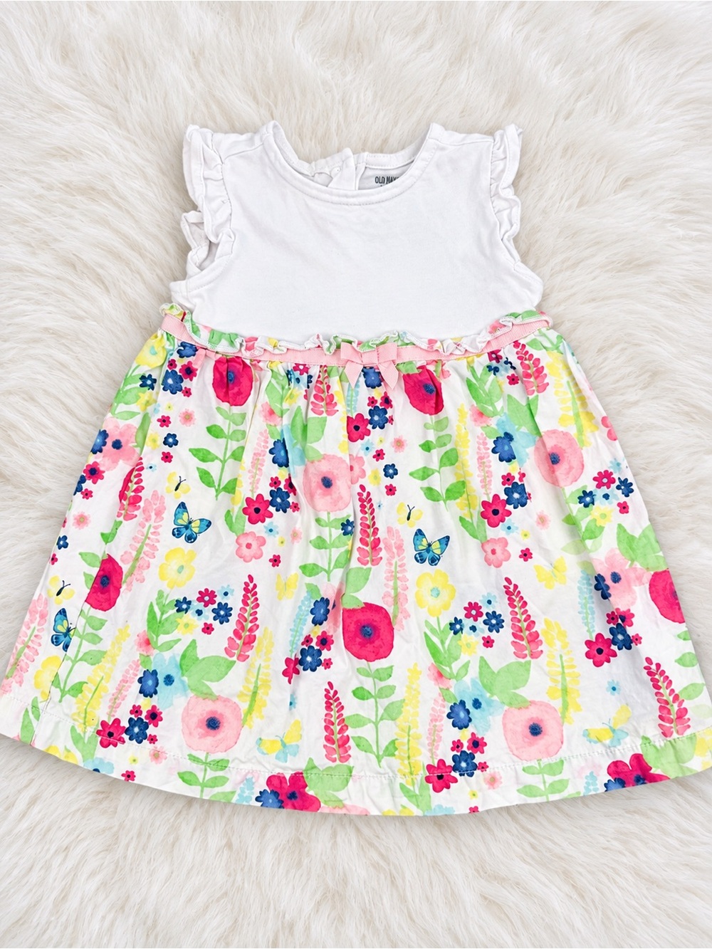 White & Floral Girls' Sleeveless Dress